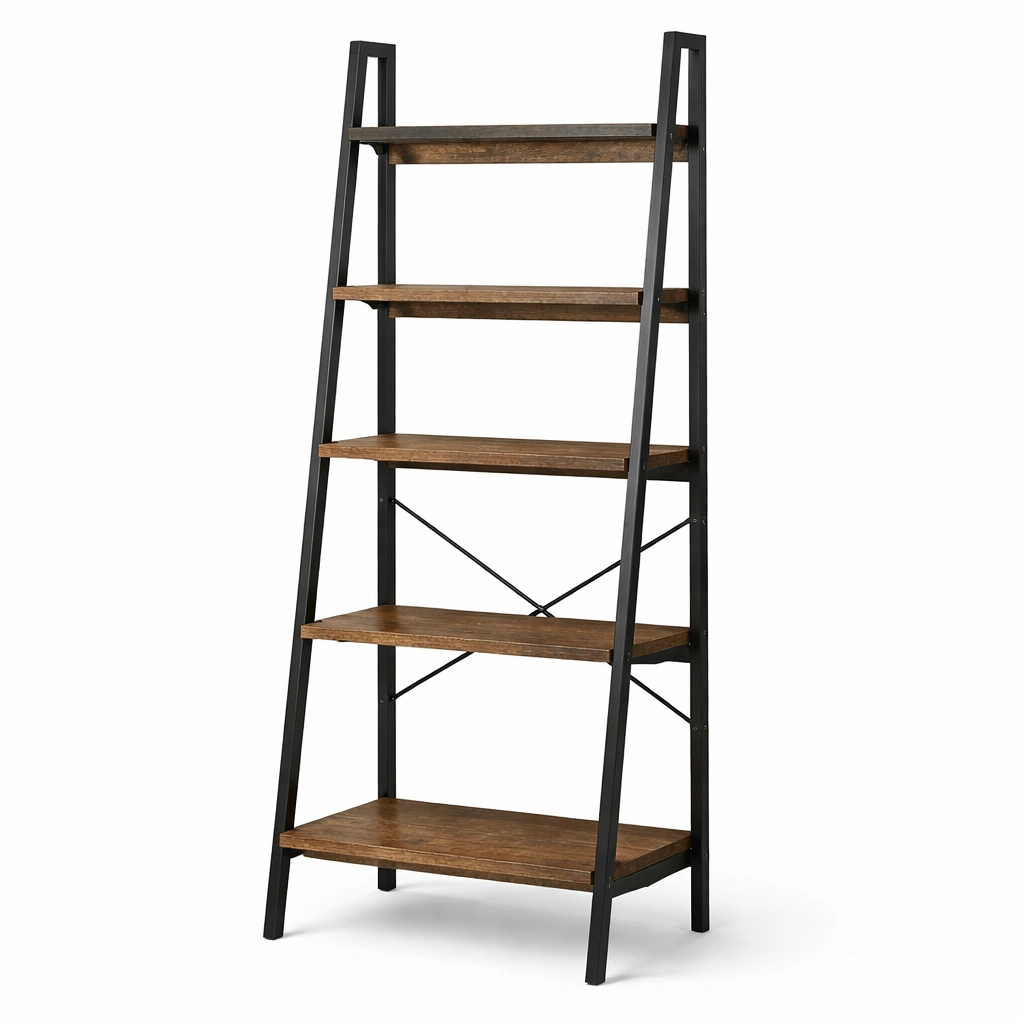 Estanteria industrial de cinco niveles con estructura metalica y baldas de madera-cozanoe